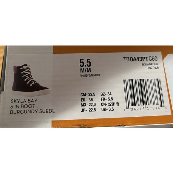 NIB Timberland Skyla Bay Burgandy Suede High Top Lace-up Boot/Sneaker-5.5M - Picture 8 of 9